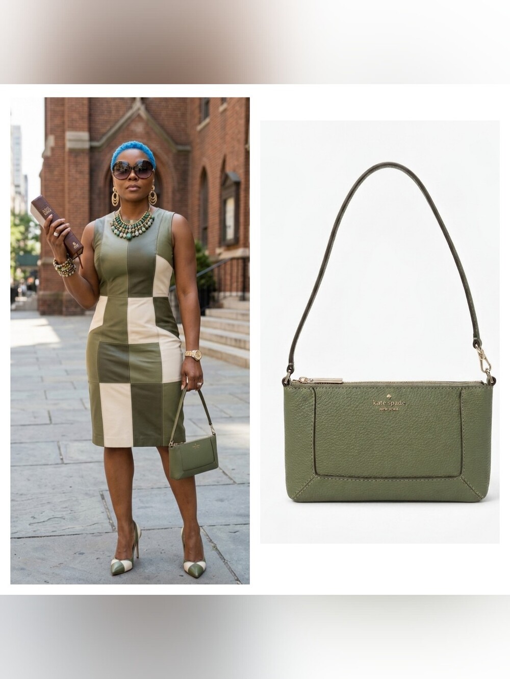 kate spade Olive Green Pebbled Leather Mini Shoulder Bag with Slim Strap NWT